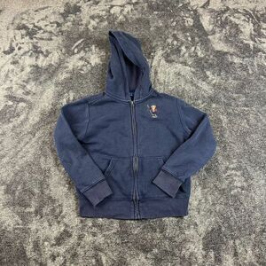 Polo Ralph Lauren Embroidered Bear Ski Full Zip Navy Blue Jacket Hooded Kids S
